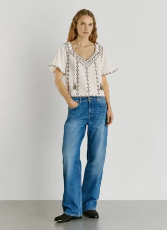 Bestickte Bluse mit V-Ausschnitt