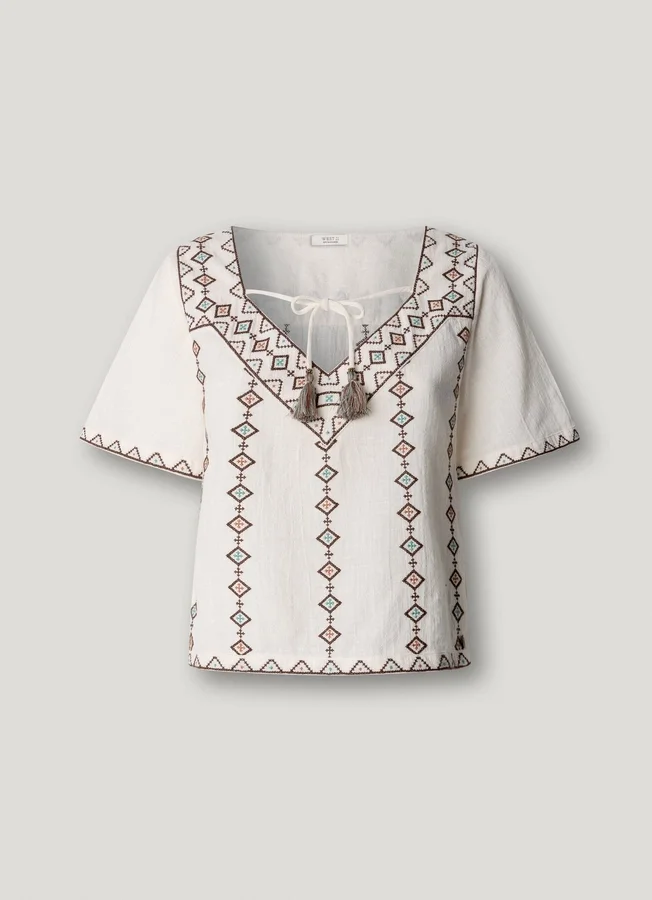 Bestickte Bluse mit V-Ausschnitt Bestickte Bluse mit V-Ausschnitt
