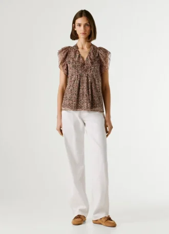 Bluse mit V-Ausschnitt und Rüschen