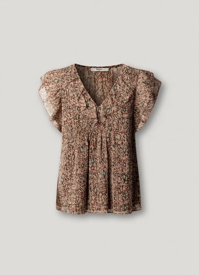 Bluse mit V-Ausschnitt und Rüschen Bluse mit V-Ausschnitt und Rüschen