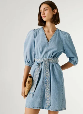 Denim-Minikleid mit V-Ausschnitt