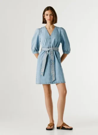 Denim-Minikleid mit V-Ausschnitt
