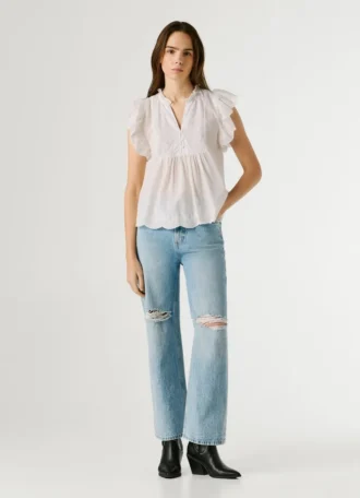 Fließende Bluse mit Schmetterlingsärmeln
