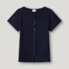 Geripptes T-Shirt mit Knopfleiste
