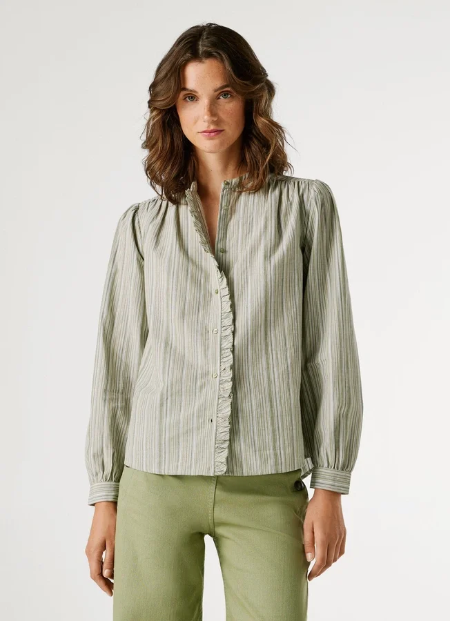 Gestreifte Bluse mit Stehkragen Gestreifte Bluse mit Stehkragen