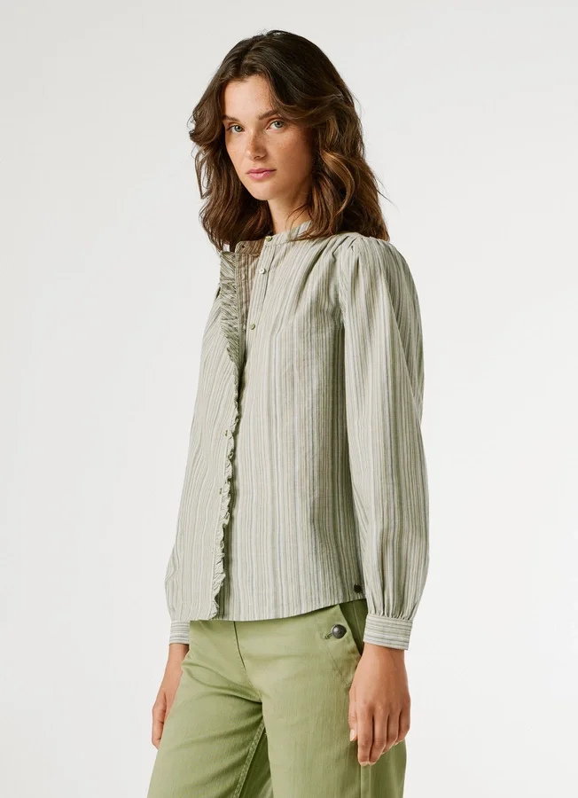 Gestreifte Bluse mit Stehkragen Gestreifte Bluse mit Stehkragen