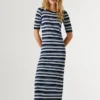 Gestreiftes Maxikleid aus Rippstrick
