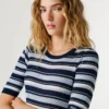 Gestreiftes Maxikleid aus Rippstrick
