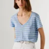 Gestreiftes T-Shirt mit V-Ausschnitt