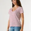 Gestreiftes T-Shirt mit V-Ausschnitt