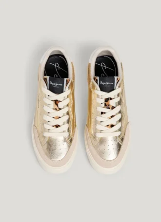 Goldene Sneaker mit Animal-Print-Details