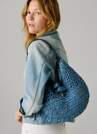 Halbmondförmige Raffia-Handtasche