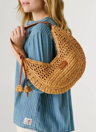 Halbmondförmige Raffia-Handtasche