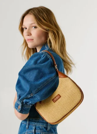 Halbmondförmige Raffia-Handtasche