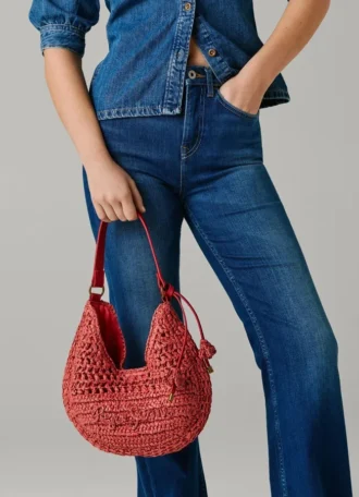 Halbmondförmige Raffia-Handtasche