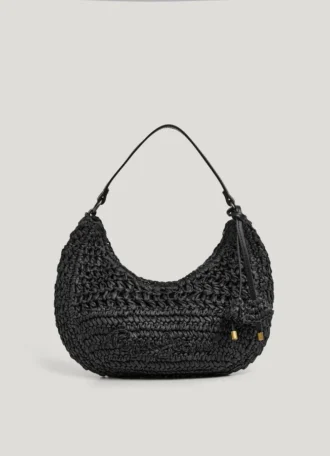 Halbmondförmige Raffia-Handtasche