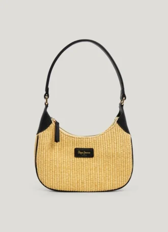 Halbmondförmige Raffia-Handtasche