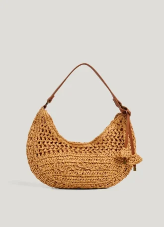 Halbmondförmige Raffia-Handtasche