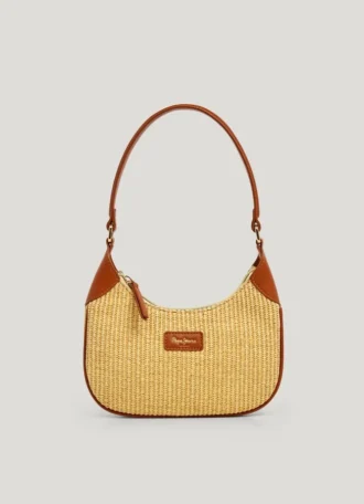 Halbmondförmige Raffia-Handtasche