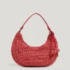 Halbmondförmige Raffia-Handtasche