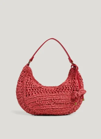 Halbmondförmige Raffia-Handtasche