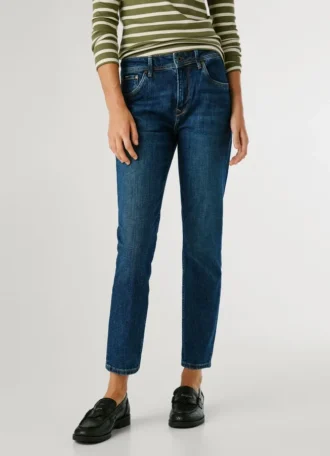 High-Rise-Jeans mit schmal zulaufender Passform – Violett
