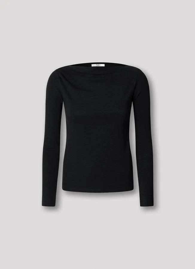 Langärmliges T-Shirt mit Rippstrick Langärmliges T-Shirt mit Rippstrick