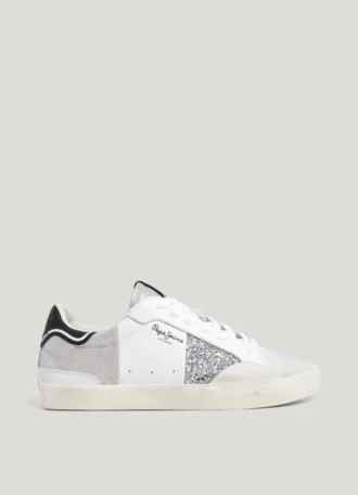 Leder-Sneaker mit Glitzer-Details