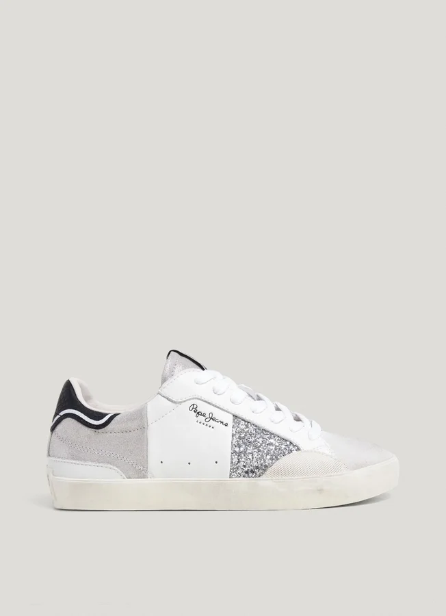 Leder-Sneaker mit Glitzer-Details Leder-Sneaker mit Glitzer-Details