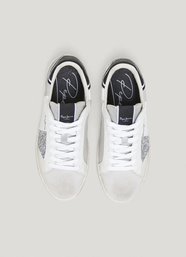 Leder-Sneaker mit Glitzer-Details Leder-Sneaker mit Glitzer-Details