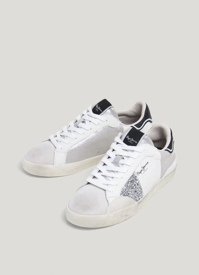 Leder-Sneaker mit Glitzer-Details Leder-Sneaker mit Glitzer-Details
