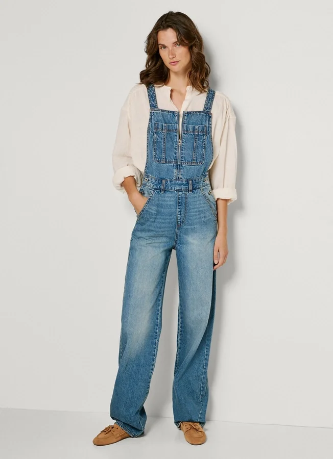 Maxi-Latzhose aus Denim in Regular-Fit Maxi-Latzhose aus Denim in Regular-Fit