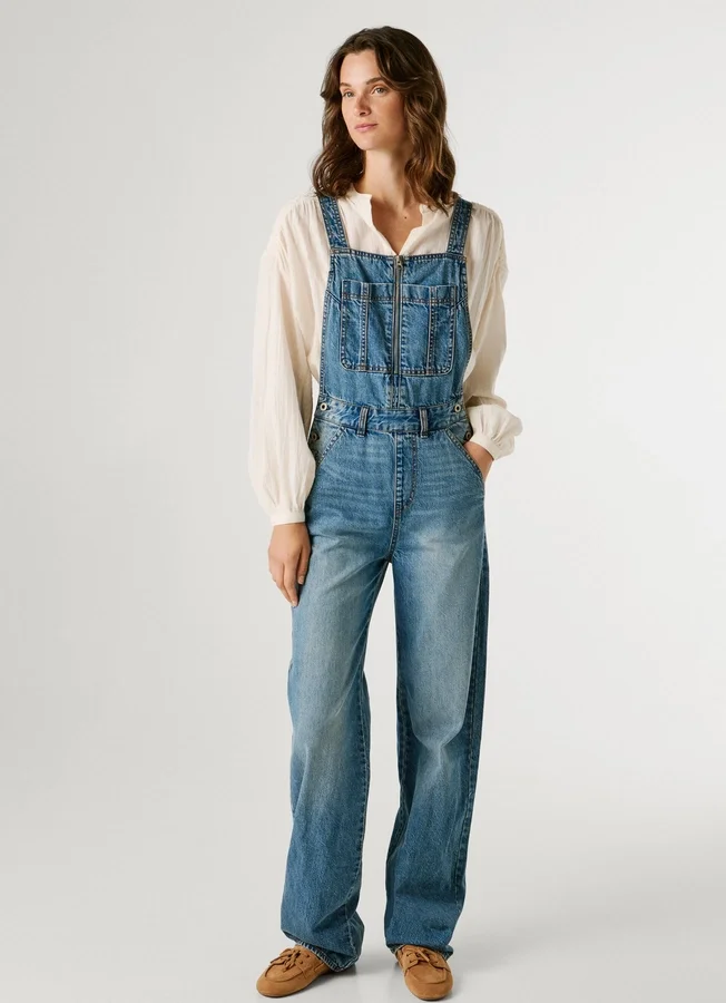Maxi-Latzhose aus Denim in Regular-Fit Maxi-Latzhose aus Denim in Regular-Fit