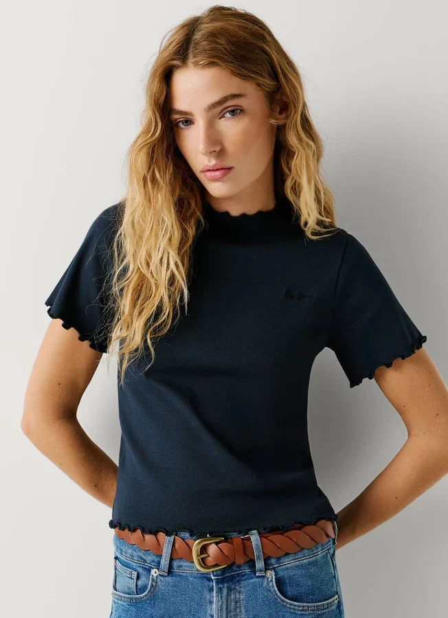 Pointelle-T-Shirt mit gesticktem Logo Pointelle-T-Shirt mit gesticktem Logo