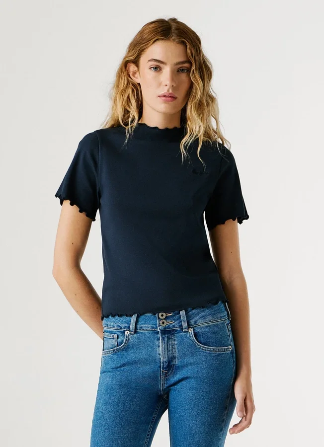 Pointelle-T-Shirt mit gesticktem Logo Pointelle-T-Shirt mit gesticktem Logo