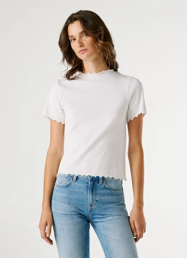 Pointelle-T-Shirt mit gesticktem Logo Pointelle-T-Shirt mit gesticktem Logo