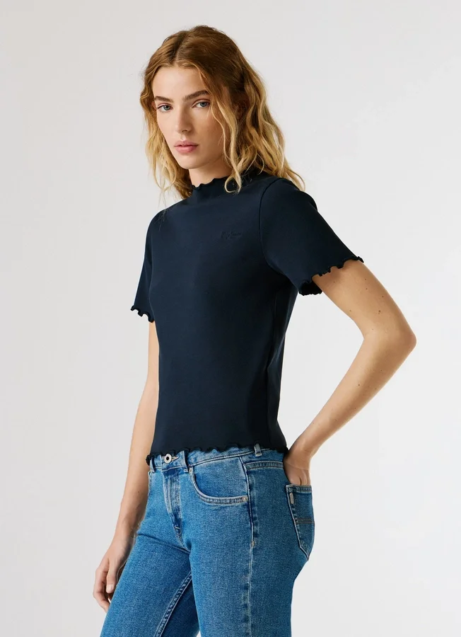 Pointelle-T-Shirt mit gesticktem Logo Pointelle-T-Shirt mit gesticktem Logo