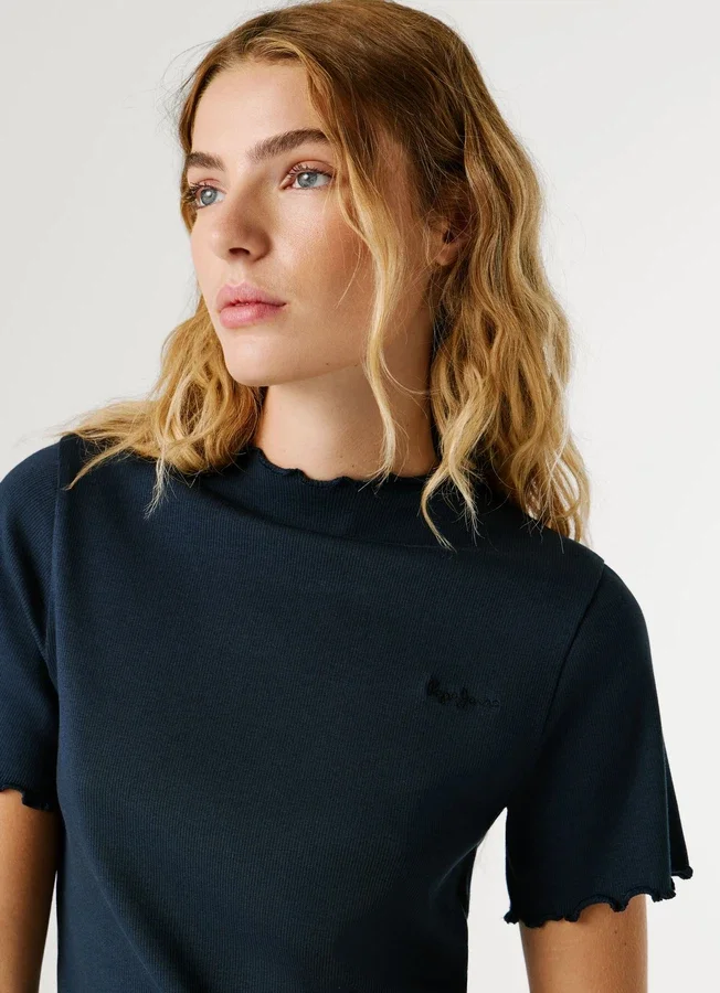 Pointelle-T-Shirt mit gesticktem Logo Pointelle-T-Shirt mit gesticktem Logo