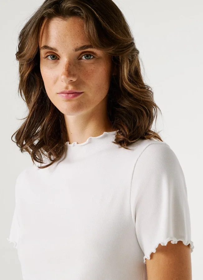 Pointelle-T-Shirt mit gesticktem Logo Pointelle-T-Shirt mit gesticktem Logo