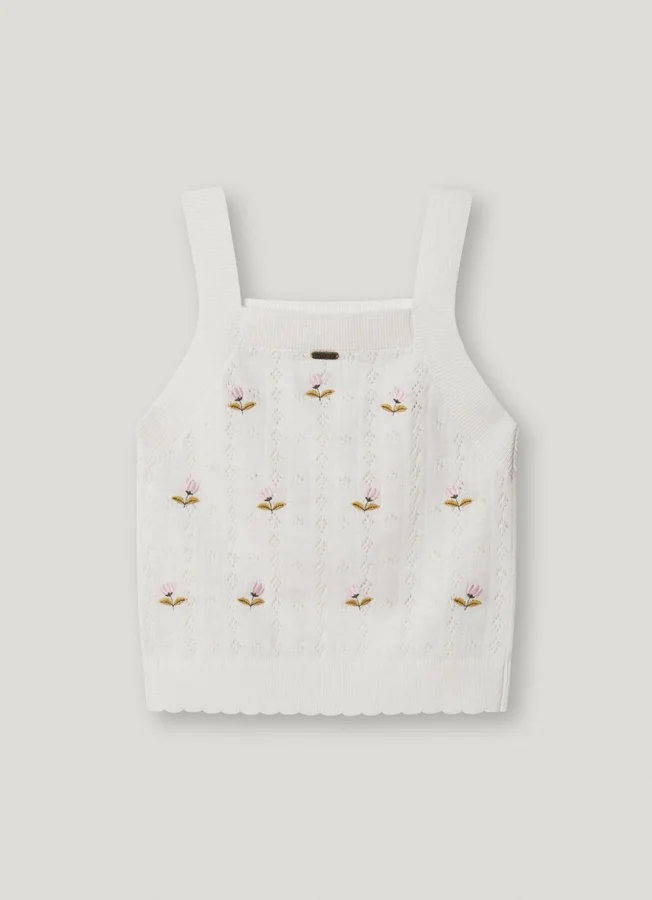 Pointelle-Top mit gestickten Blumen Pointelle-Top mit gestickten Blumen