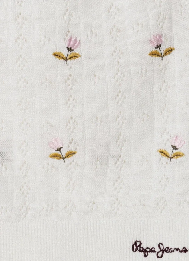 Pointelle-Top mit gestickten Blumen Pointelle-Top mit gestickten Blumen