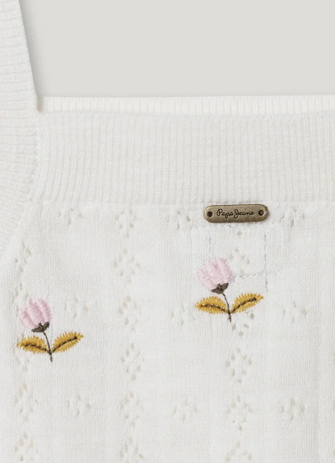 Pointelle-Top mit gestickten Blumen Pointelle-Top mit gestickten Blumen