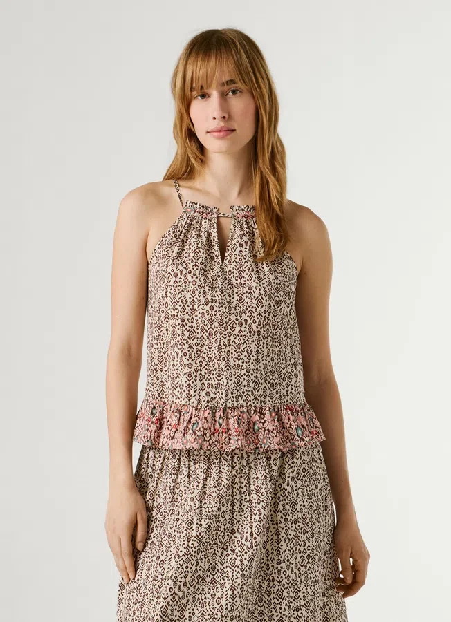 Popeline-Bluse mit Neckholder-Ausschnitt Popeline-Bluse mit Neckholder-Ausschnitt