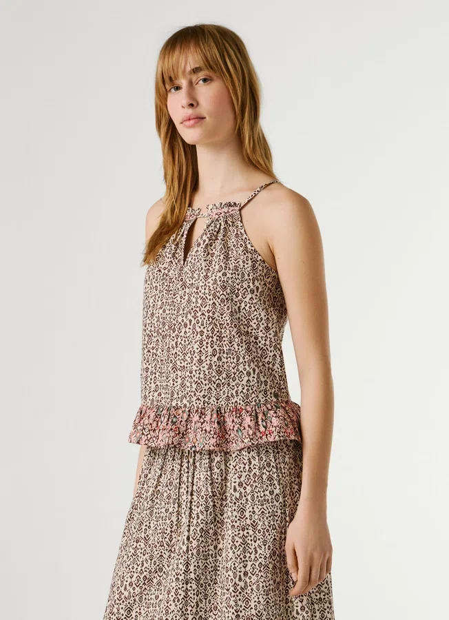 Popeline-Bluse mit Neckholder-Ausschnitt Popeline-Bluse mit Neckholder-Ausschnitt