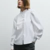 Popeline-Bluse mit Rüschen
