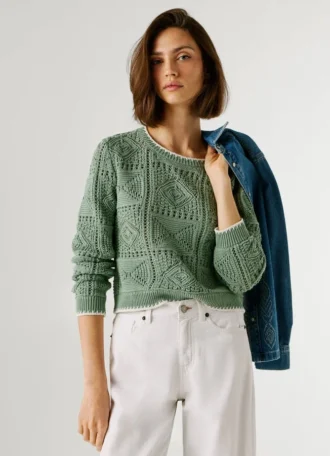 Pullover mit Rundhalsausschnitt und Ajourmuster
