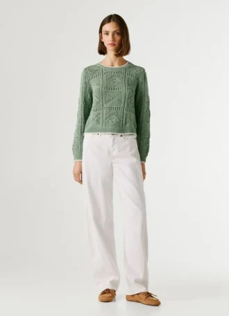 Pullover mit Rundhalsausschnitt und Ajourmuster
