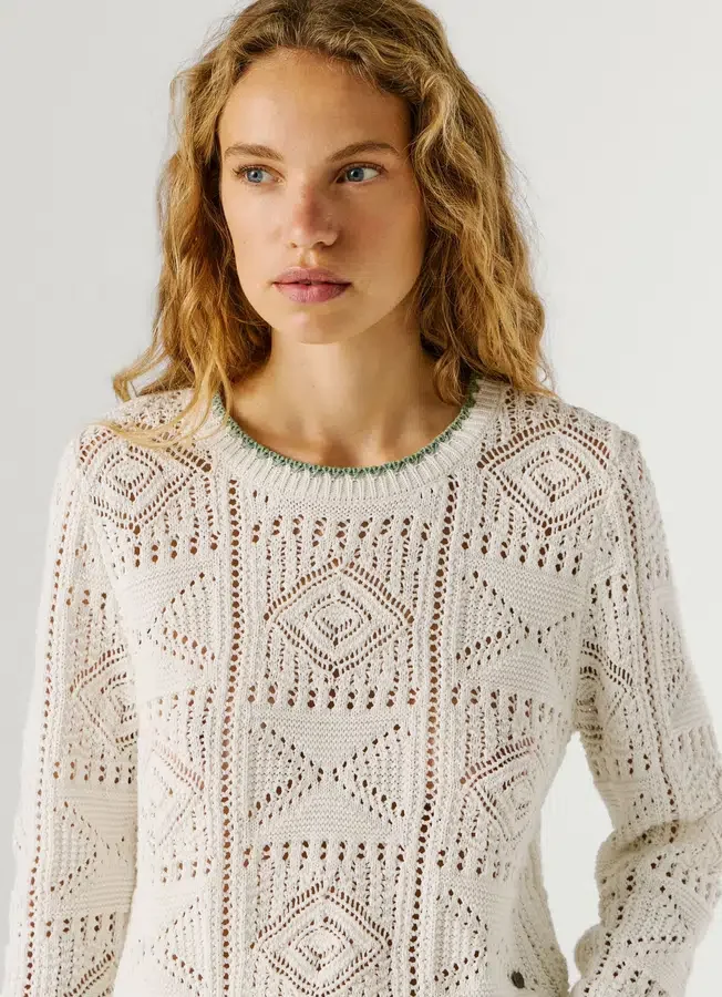Pullover mit Rundhalsausschnitt und Ajourmuster Pullover mit Rundhalsausschnitt und Ajourmuster