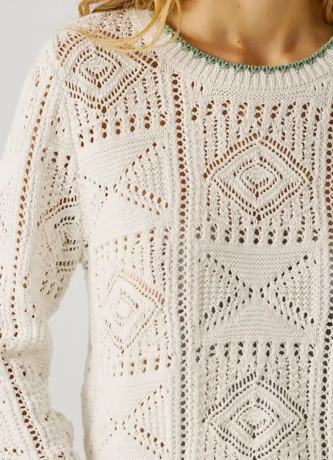Pullover mit Rundhalsausschnitt und Ajourmuster Pullover mit Rundhalsausschnitt und Ajourmuster