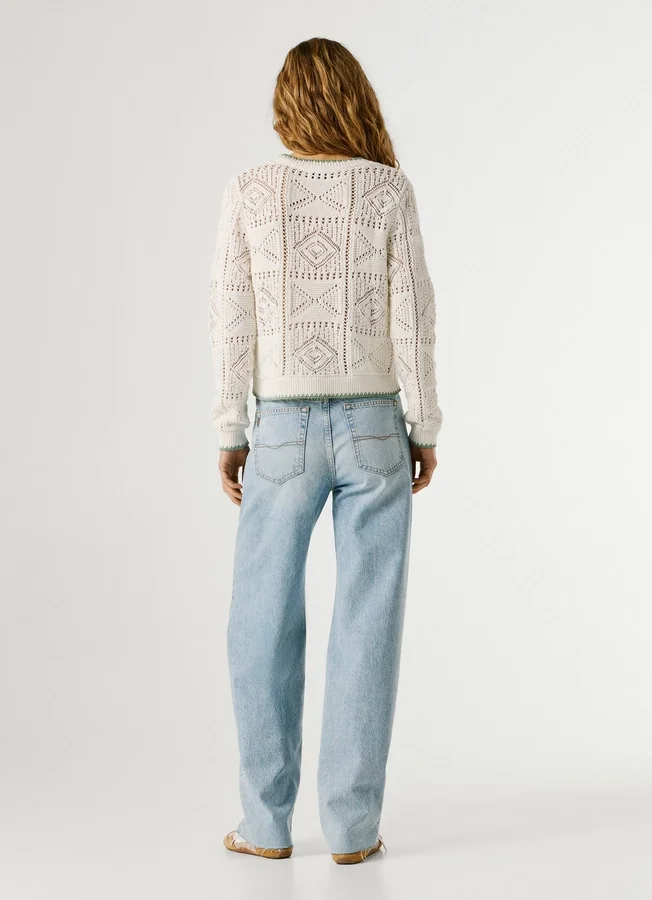 Pullover mit Rundhalsausschnitt und Ajourmuster Pullover mit Rundhalsausschnitt und Ajourmuster